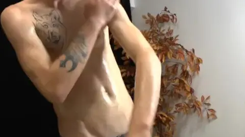 Blond twink oils up and shows off