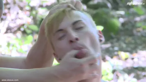 Blond twink fucked outdoors then given a facial